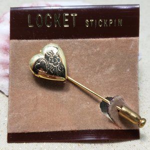 Vintage gold heart locket stick pin